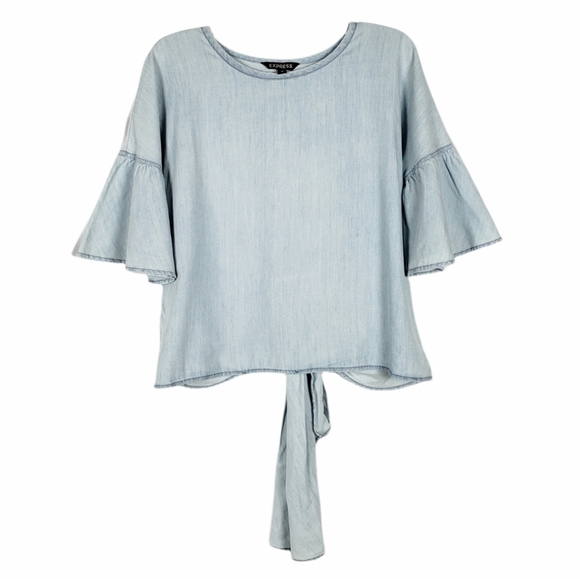 EXPRESS chambray bell sleeve tie back blouse top - Picture 1 of 6